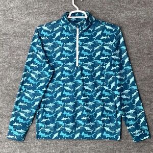 Waggle Mens 1/4 Zip Long Sleeve Golf Pullover Shirt Size M Shark AOP Performance